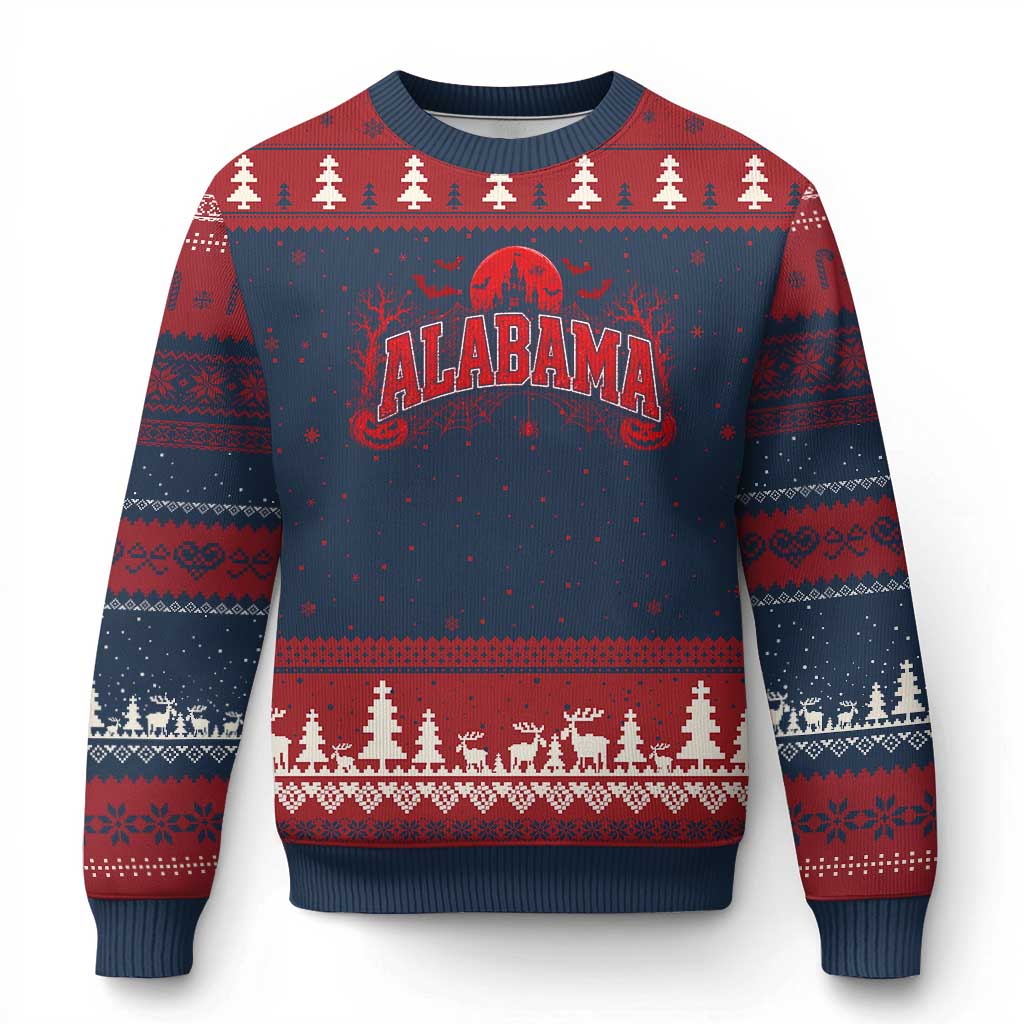 Alabama Spooky Castle Red Moon Halloween Graphic Ugly Christmas Sweater