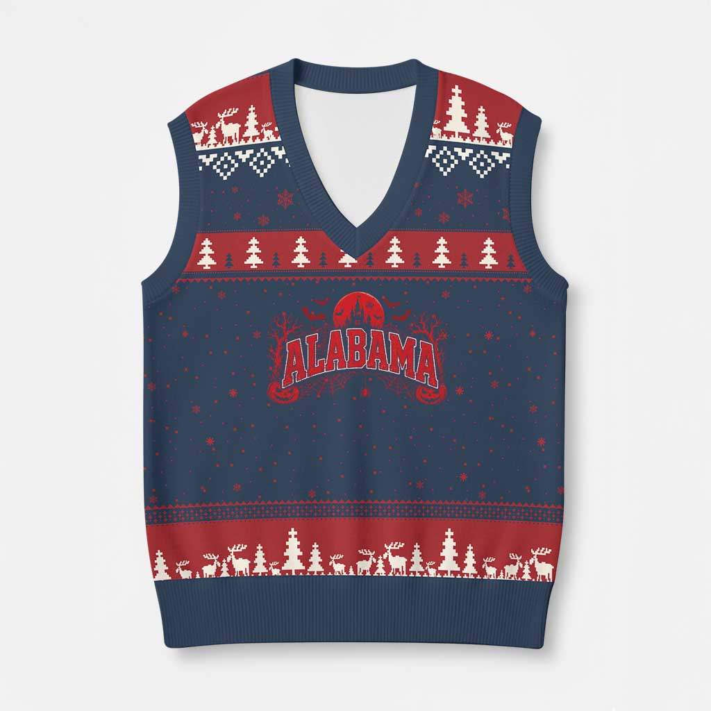 Alabama Spooky Castle Red Moon Halloween Graphic V-Neck Knit Sweater Vest