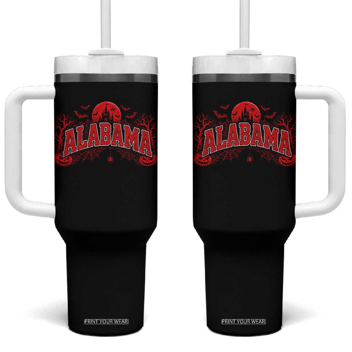 Alabama Spooky Castle Red Moon Halloween Graphic Tumbler With Handle