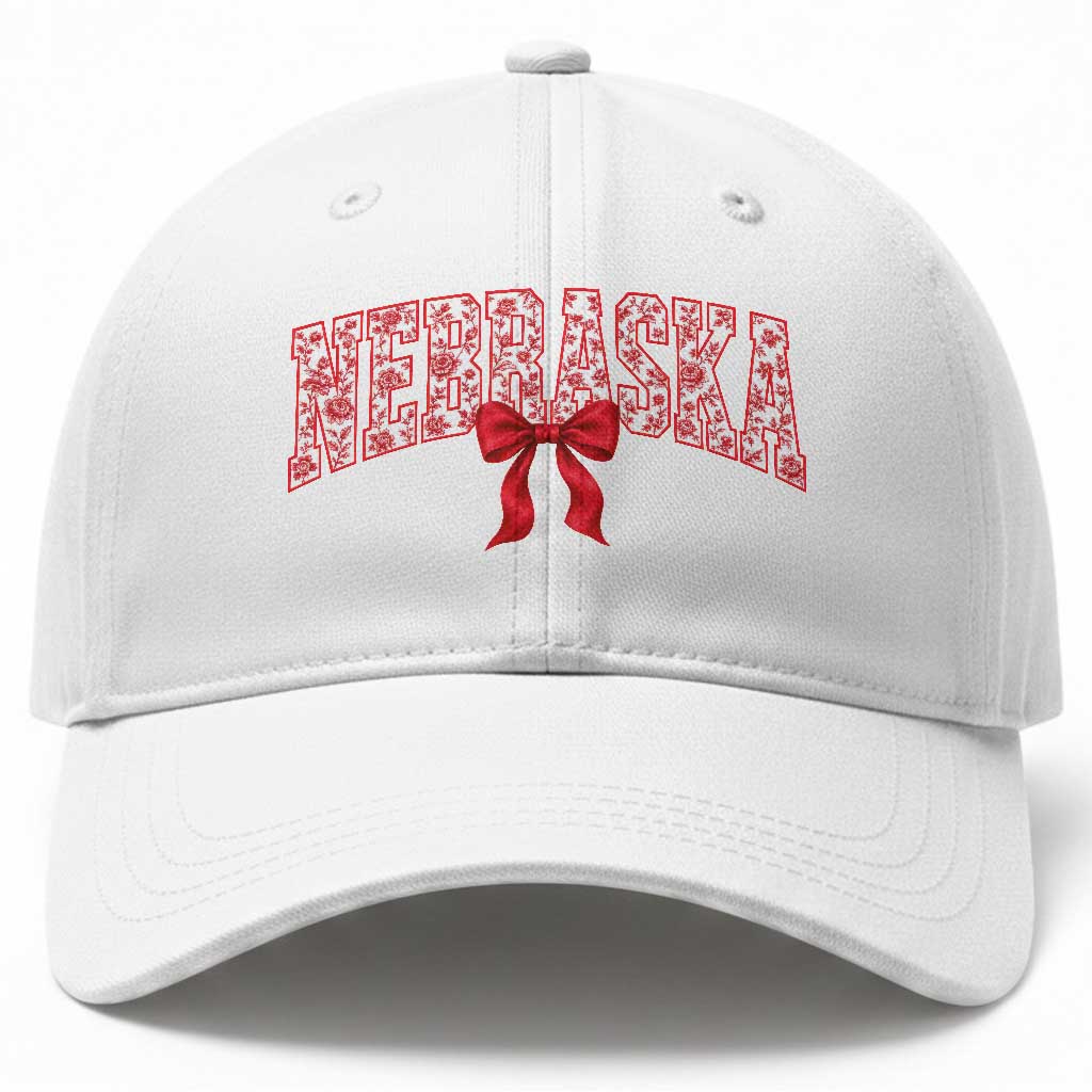Nebraska Floral Varsity Baseball Cap Red Bow Coquette Aesthetic State Pride Graphic