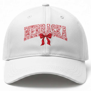 Nebraska Floral Varsity Baseball Cap Red Bow Coquette Aesthetic State Pride Graphic