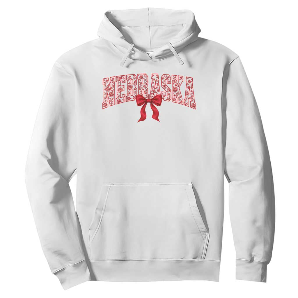 Nebraska Floral Varsity Hoodie Red Bow Coquette Aesthetic State Pride Graphic