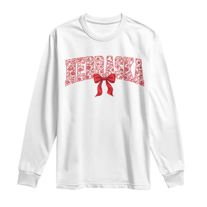 Nebraska Floral Varsity Long Sleeve Shirt Red Bow Coquette Aesthetic State Pride Graphic