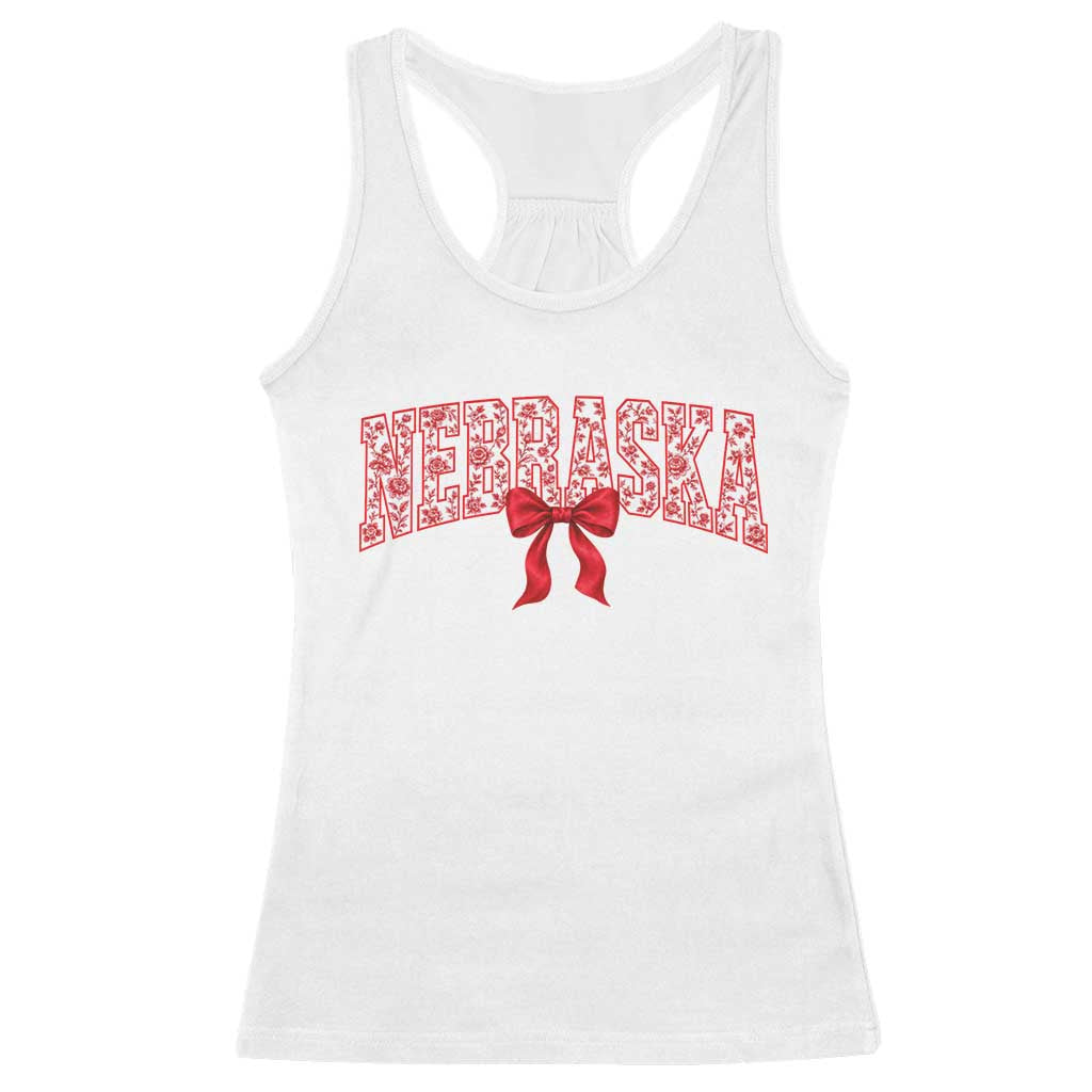 Nebraska Floral Varsity Racerback Tank Top Red Bow Coquette Aesthetic State Pride Graphic