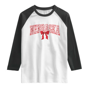 Nebraska Floral Varsity Raglan Shirt Red Bow Coquette Aesthetic State Pride Graphic