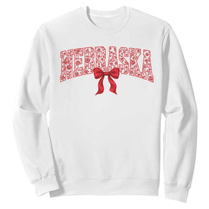 Nebraska Floral Varsity Sweatshirt Red Bow Coquette Aesthetic State Pride Graphic