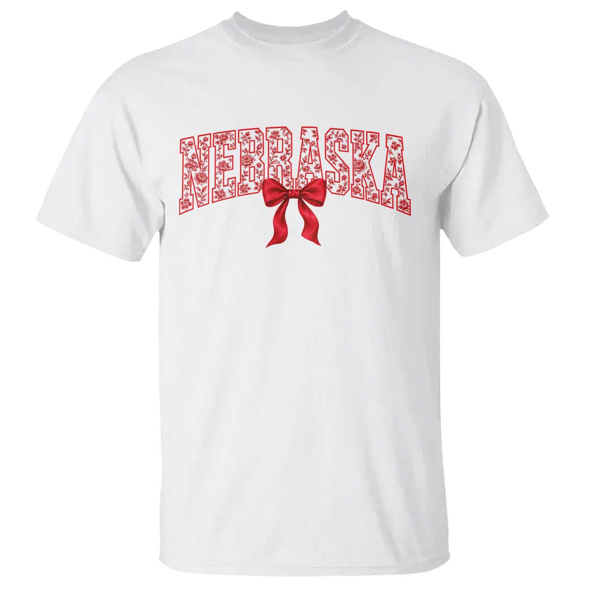 Nebraska Floral Varsity T Shirt Red Bow Coquette Aesthetic State Pride Graphic