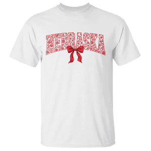 Nebraska Floral Varsity T Shirt Red Bow Coquette Aesthetic State Pride Graphic