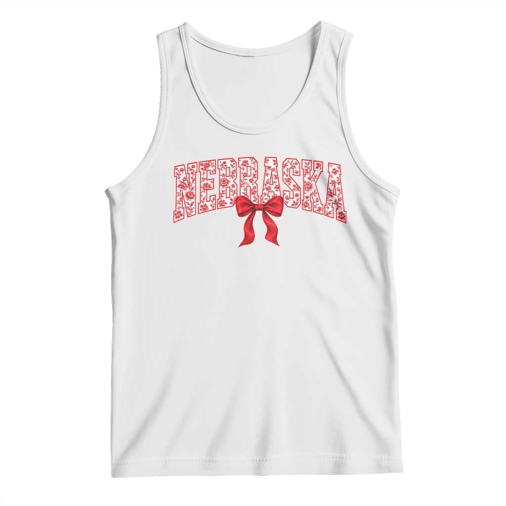 Nebraska Floral Varsity Tank Top Red Bow Coquette Aesthetic State Pride Graphic