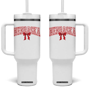 Nebraska Floral Varsity Tumbler With Handle Red Bow Coquette Aesthetic State Pride Graphic