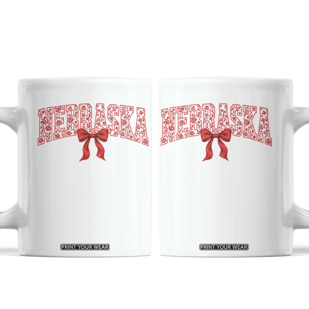 Nebraska Floral Varsity Coffee Mug Red Bow Coquette Aesthetic State Pride Graphic