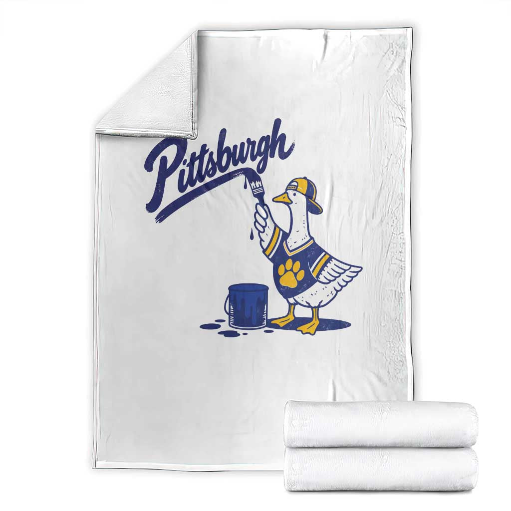 Pittsburgh Goose Throw Blanket Funny Sports Fan Painting Retro Vintage Blue Yellow City Pride Graphic