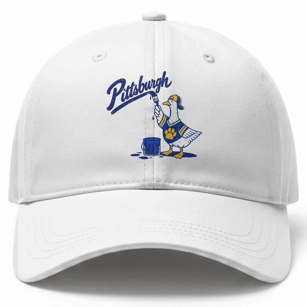 Pittsburgh Goose Baseball Cap Funny Sports Fan Painting Retro Vintage Blue Yellow City Pride Graphic