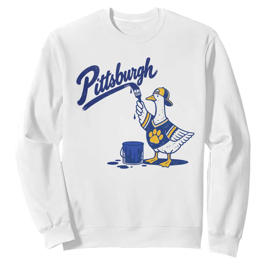 Pittsburgh Goose Sweatshirt Funny Sports Fan Painting Retro Vintage Blue Yellow City Pride Graphic