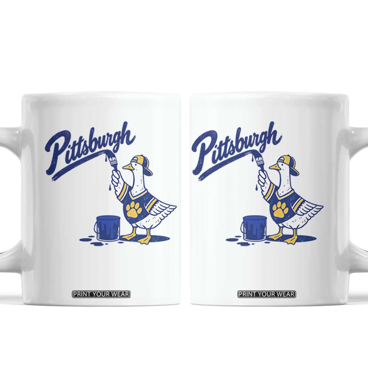 Pittsburgh Goose Coffee Mug Funny Sports Fan Painting Retro Vintage Blue Yellow City Pride Graphic