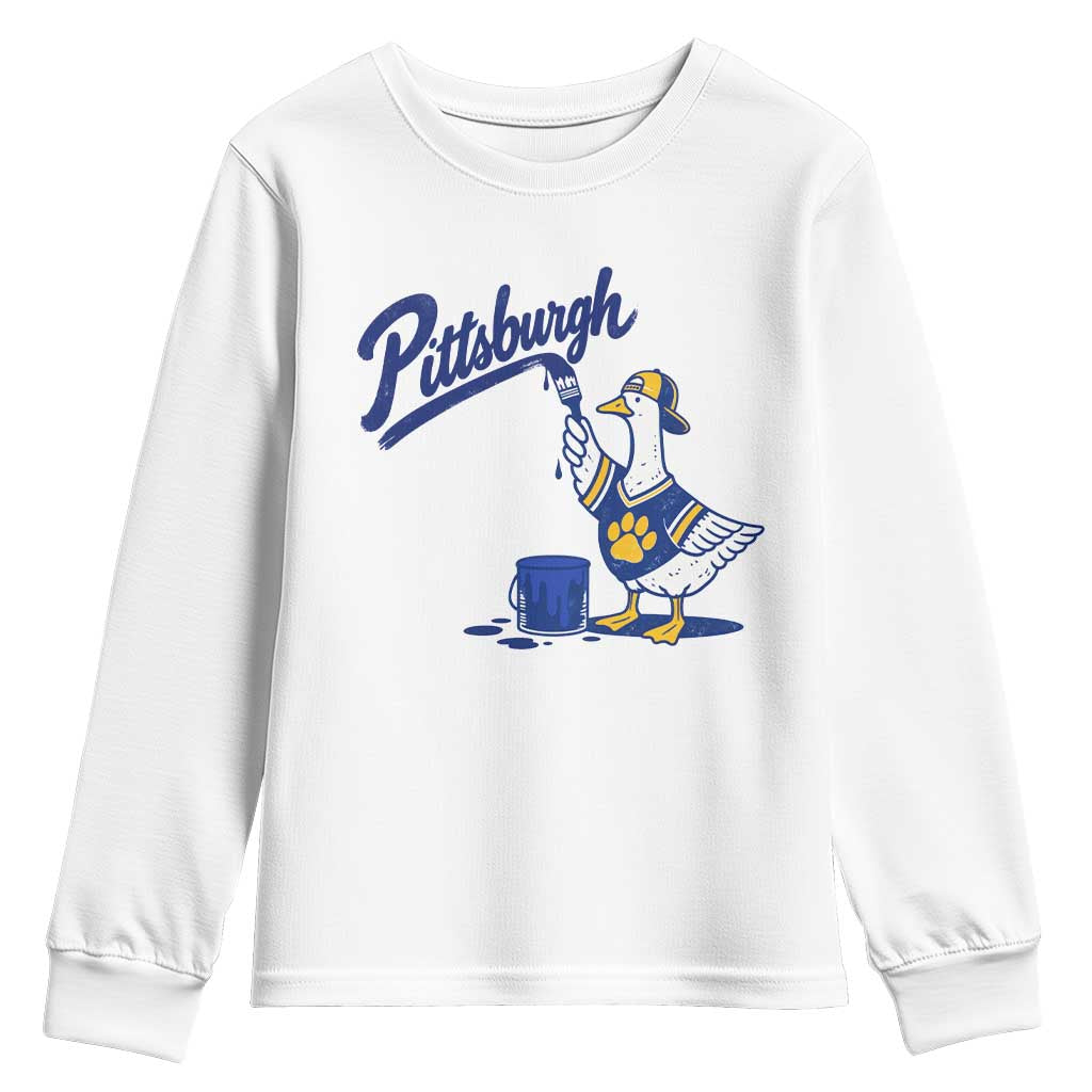 Pittsburgh Goose Youth Sweatshirt Funny Sports Fan Painting Retro Vintage Blue Yellow City Pride Graphic