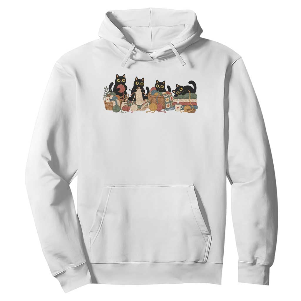 Black Cats Knitting Hoodie Vintage Cozy Crocheting Yarn Lover Gift For Cat Mom Knitter Grandma