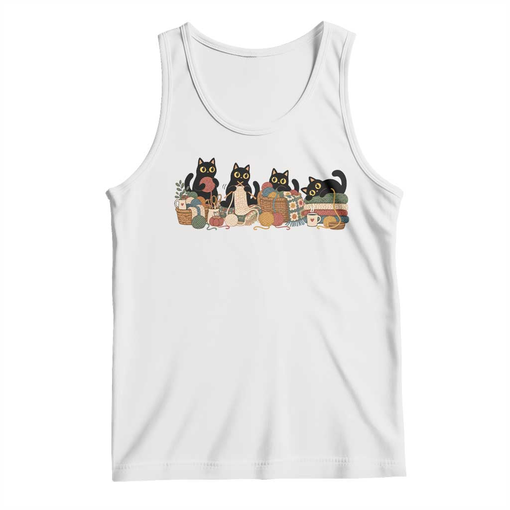 Black Cats Knitting Tank Top Vintage Cozy Crocheting Yarn Lover Gift For Cat Mom Knitter Grandma