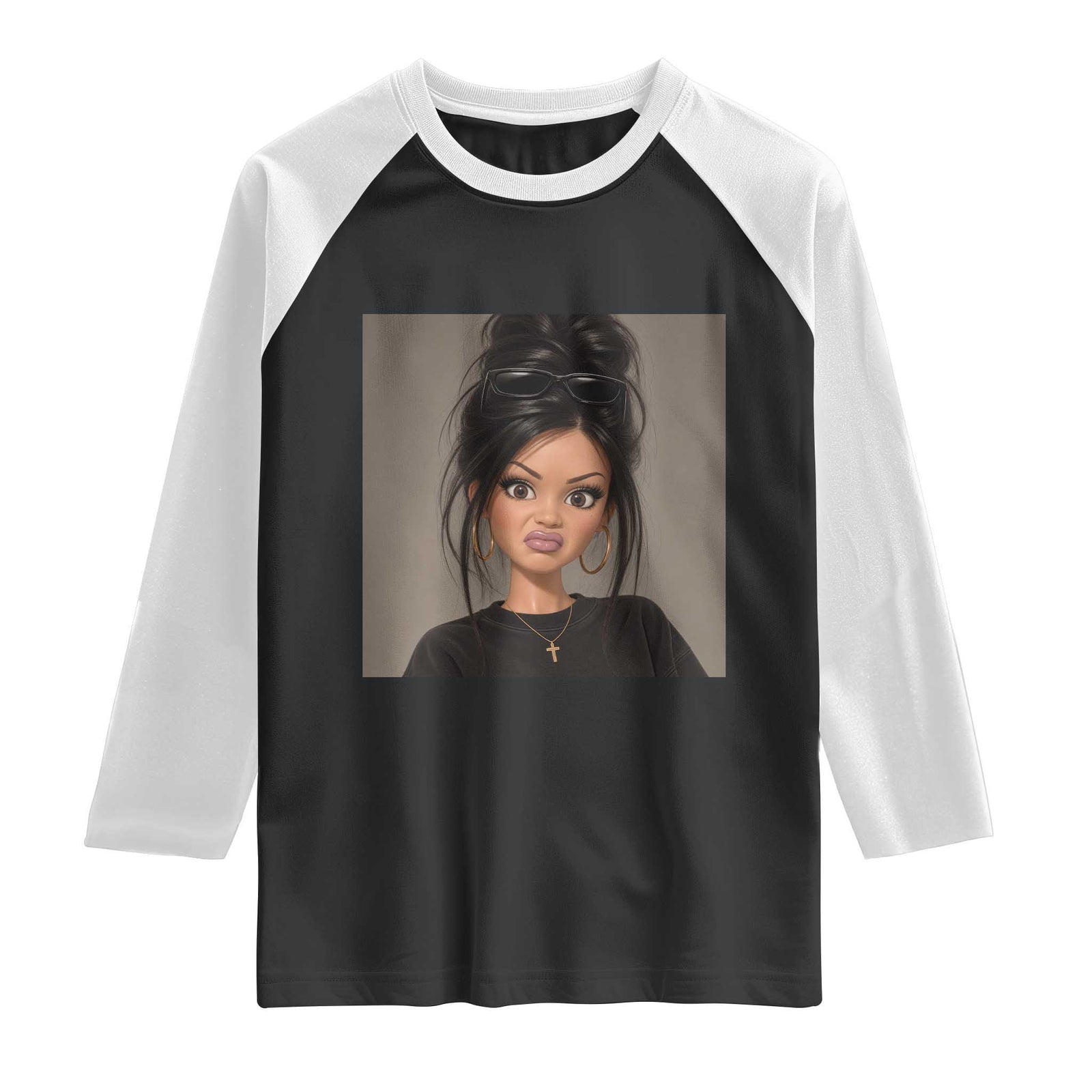 Funny Side Eye Doll Raglan Shirt Stank Face Doll Girl Funny Meme