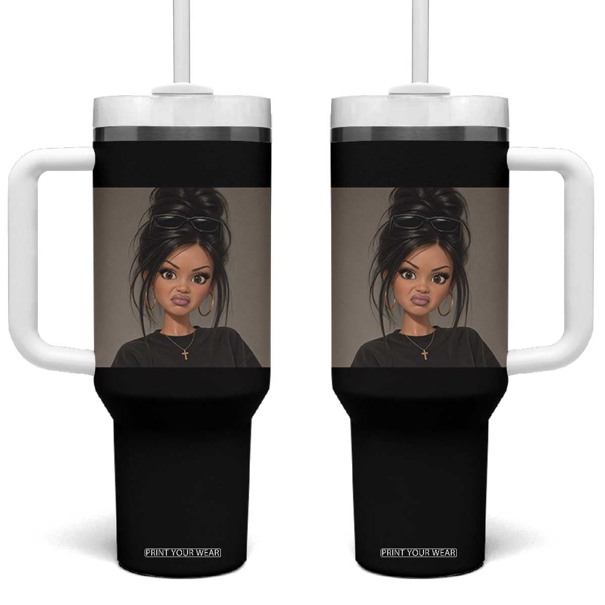 Funny Side Eye Doll Tumbler With Handle Stank Face Doll Girl Funny Meme