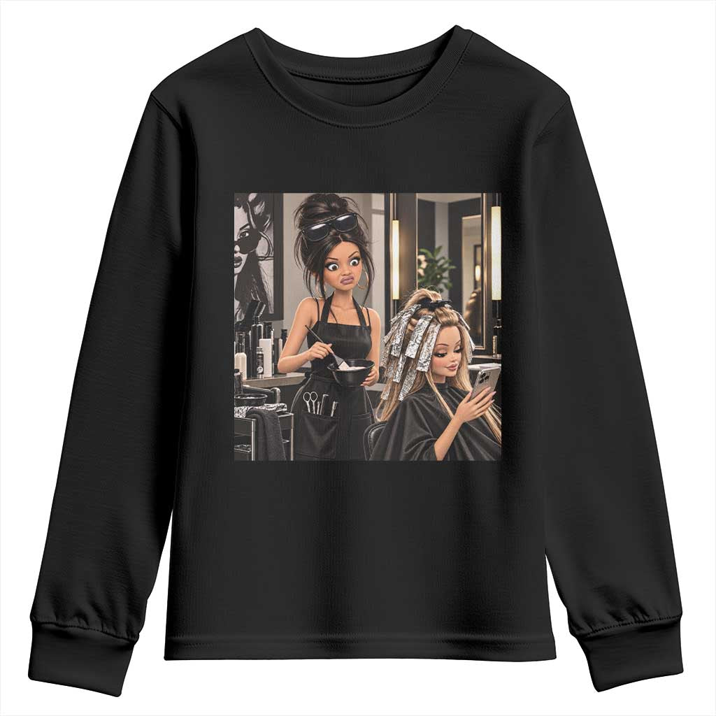 Doll Face Meme Hair Stylists Youth Sweatshirt Funny Side Eye Girl Salon Hairdresser Gift