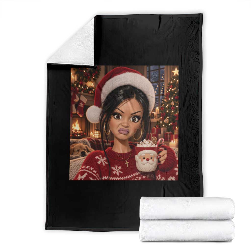 Funny Christmas Stank Face Doll Meme Throw Blanket Sarcastic Cocoa Girl Side Eye Aesthetic