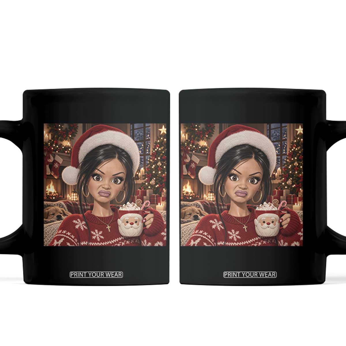 Funny Christmas Stank Face Doll Meme Coffee Mug Sarcastic Cocoa Girl Side Eye Aesthetic