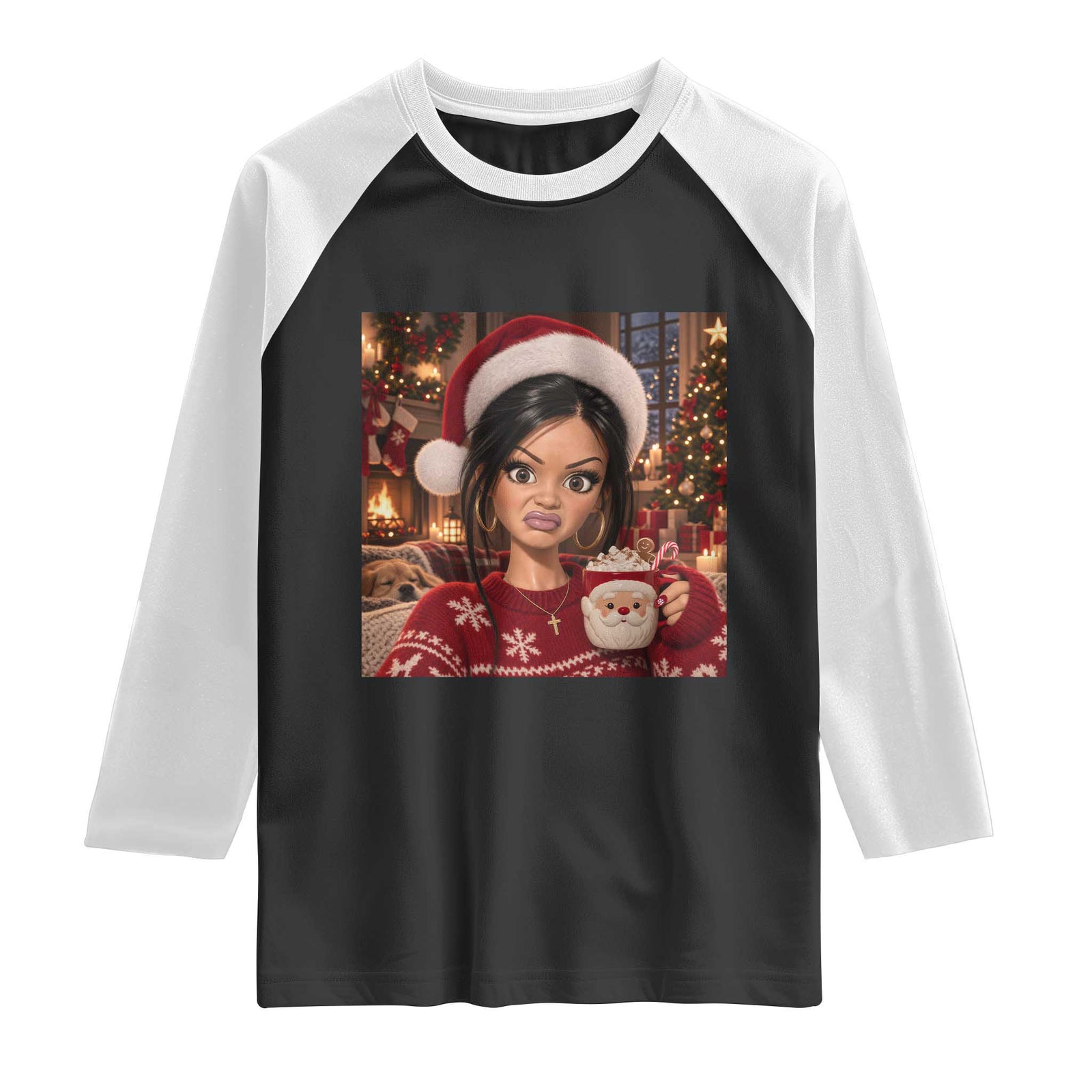 Funny Christmas Stank Face Doll Meme Raglan Shirt Sarcastic Cocoa Girl Side Eye Aesthetic