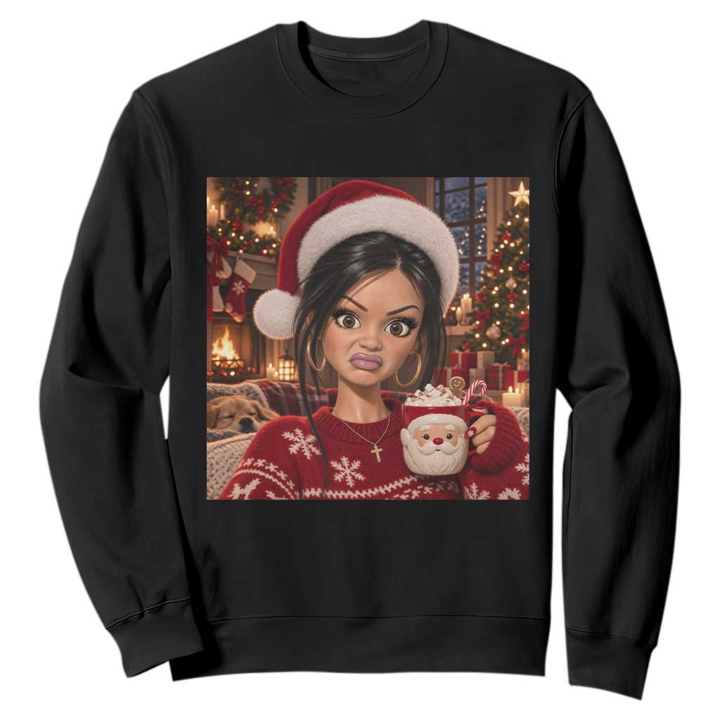 Funny Christmas Stank Face Doll Meme Sweatshirt Sarcastic Cocoa Girl Side Eye Aesthetic