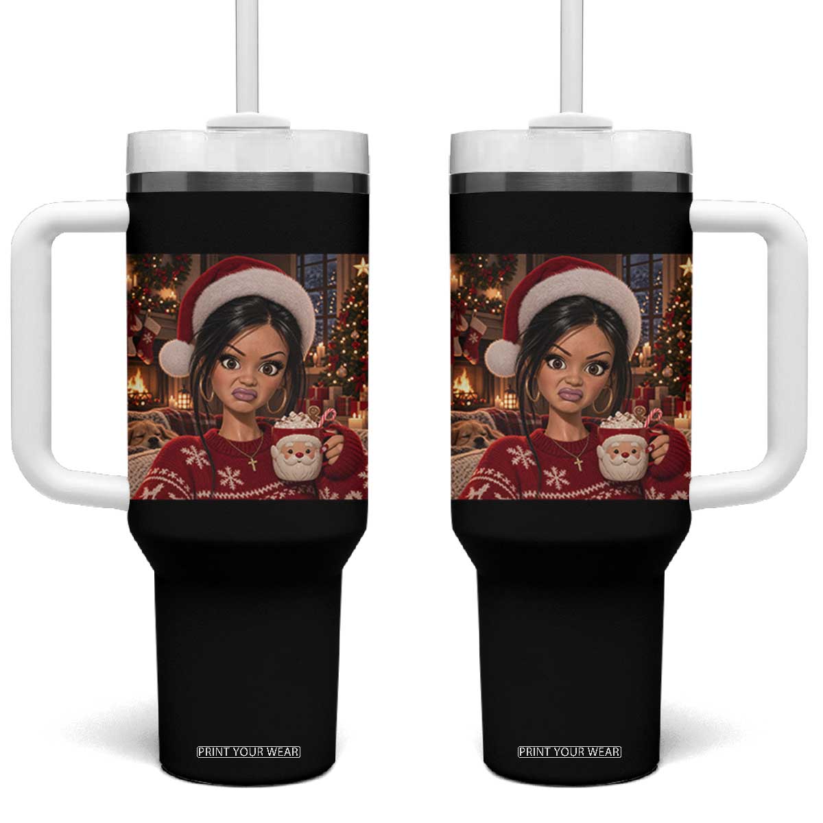 Funny Christmas Stank Face Doll Meme Tumbler With Handle Sarcastic Cocoa Girl Side Eye Aesthetic
