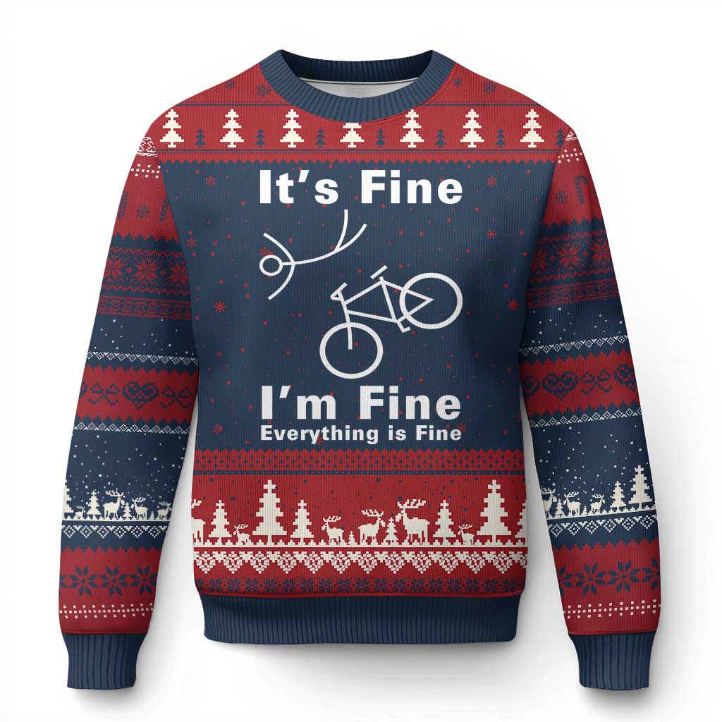 Funny Bike Lover Biker Ugly Christmas Sweater Its Fine Im Fine Everything Is Fine Bicycle Crash