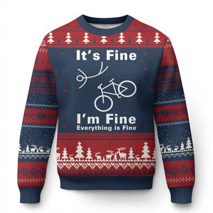 Funny Bike Lover Biker Ugly Christmas Sweater Its Fine Im Fine Everything Is Fine Bicycle Crash