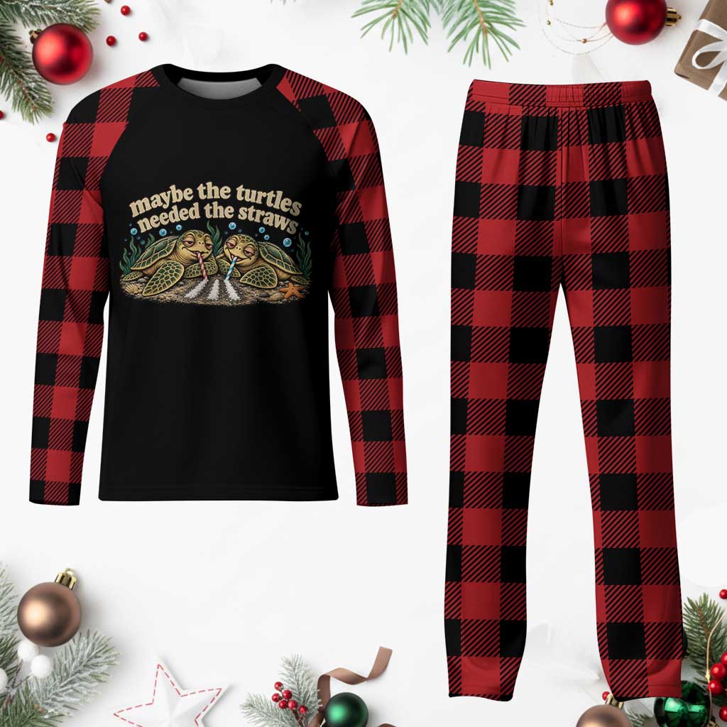 Maybe The Turtles Needed The Straws Plaid Pajama Set Funny Dark Humor Sea Turtle Meme