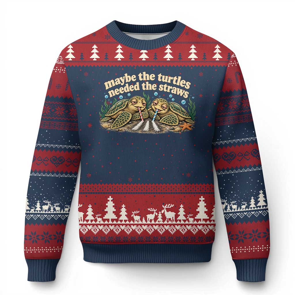 Maybe The Turtles Needed The Straws Ugly Christmas Sweater Funny Dark Humor Sea Turtle Meme