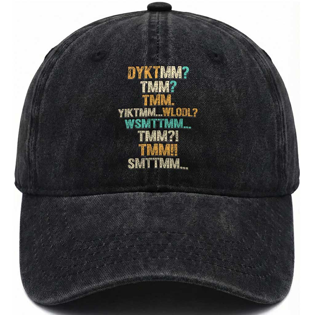 Funny Retro Lettering Muffin Man Acronym DYKTMM Washed Cotton Baseball Cap Vintage Graphic Saying Internet Slang Meme