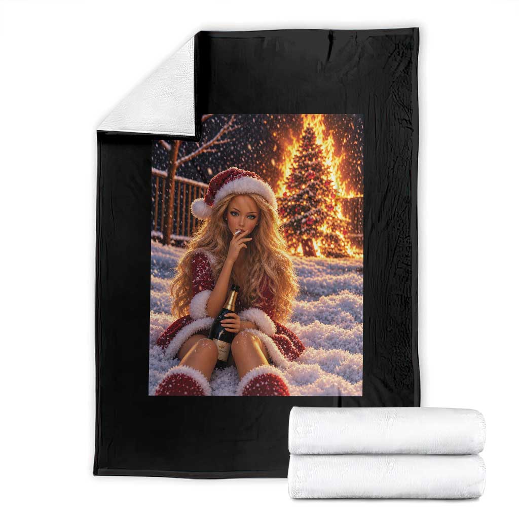 Funny Christmas Tree Burning Doll Meme Throw Blanket Unhinged Holiday Season Retro Graphic