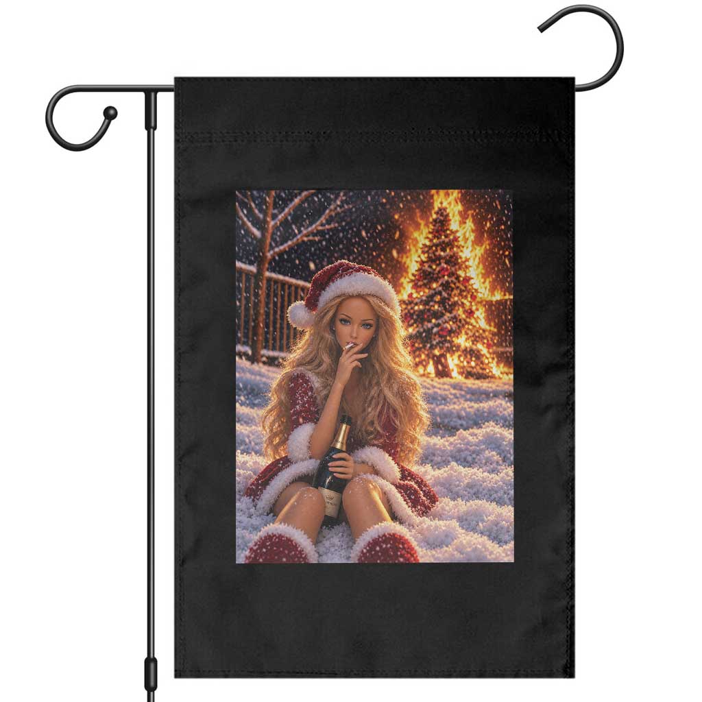 Funny Christmas Tree Burning Doll Meme Garden Flag Unhinged Holiday Season Retro Graphic