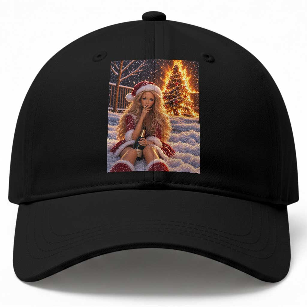 Funny Christmas Tree Burning Doll Meme Baseball Cap Unhinged Holiday Season Retro Graphic