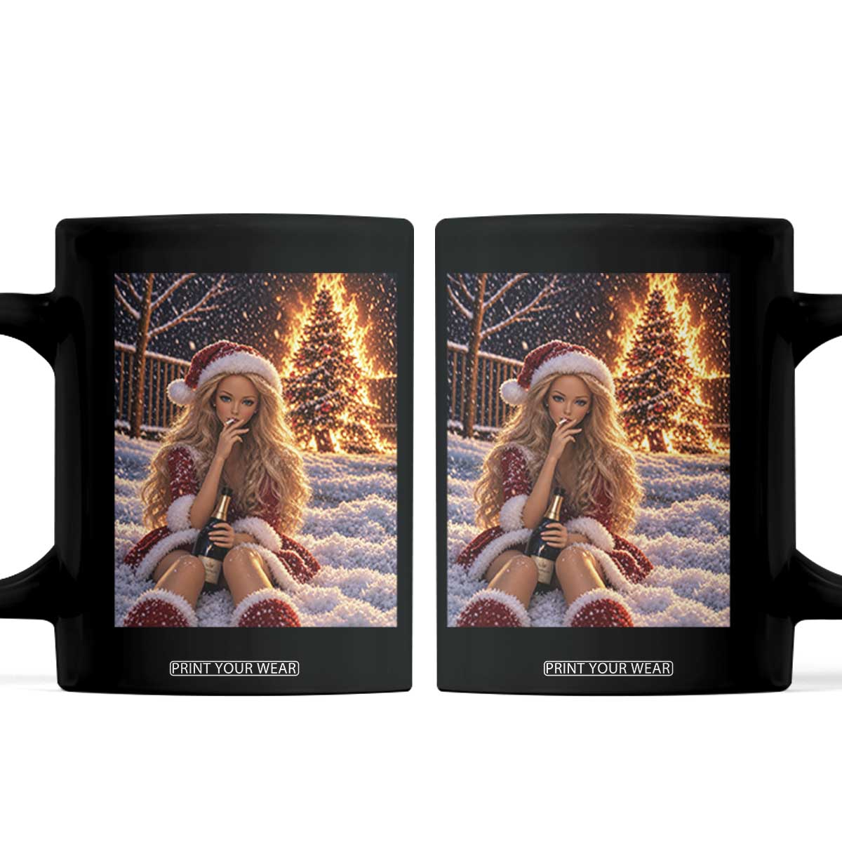 Funny Christmas Tree Burning Doll Meme Coffee Mug Unhinged Holiday Season Retro Graphic