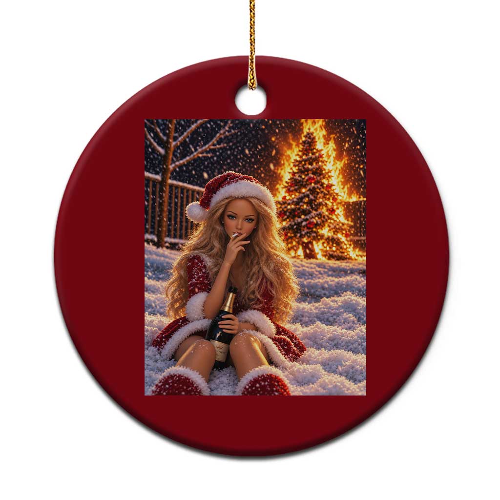 Funny Christmas Tree Burning Doll Meme Ceramic Ornament Unhinged Holiday Season Retro Graphic