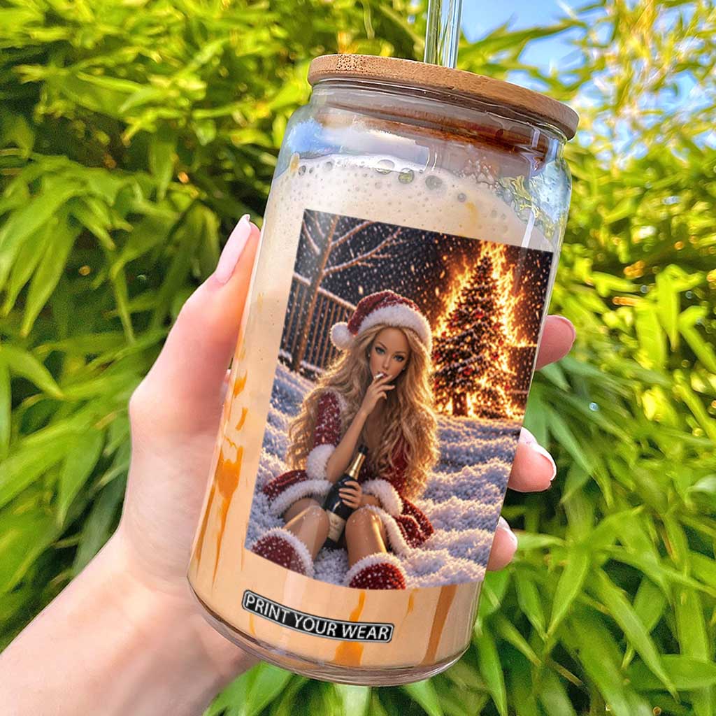 Funny Christmas Tree Burning Doll Meme Glass Can Unhinged Holiday Season Retro Graphic