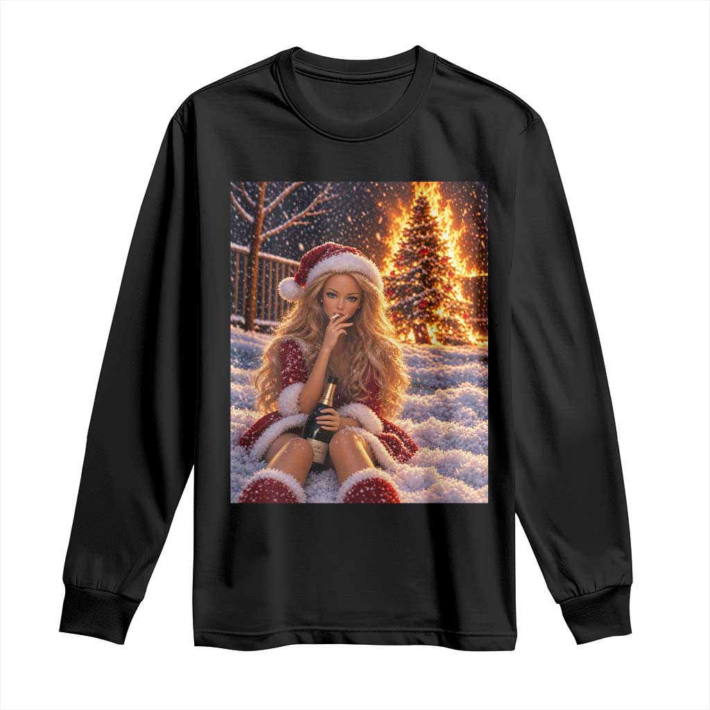Funny Christmas Tree Burning Doll Meme Long Sleeve Shirt Unhinged Holiday Season Retro Graphic