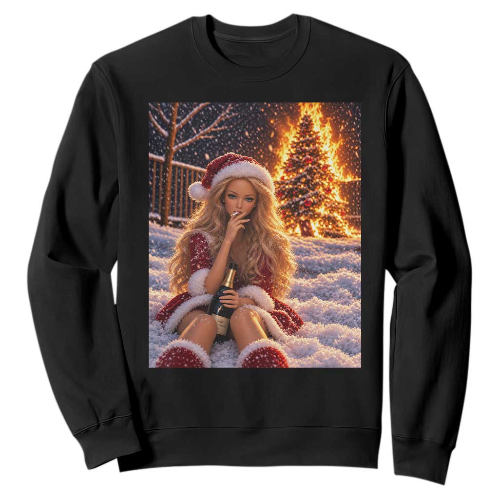 Funny Christmas Tree Burning Doll Meme Sweatshirt Unhinged Holiday Season Retro Graphic