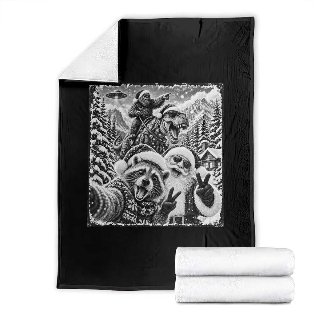 Christmas Raccoon Santa Bigfoot Dinosaur UFO Selfie Throw Blanket Funny Winter Holiday