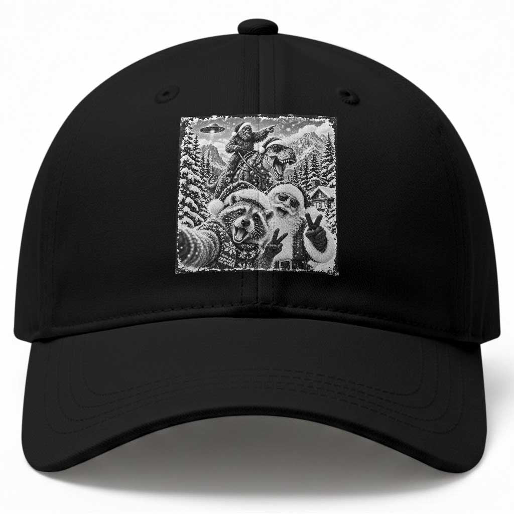 Christmas Raccoon Santa Bigfoot Dinosaur UFO Selfie Baseball Cap Funny Winter Holiday