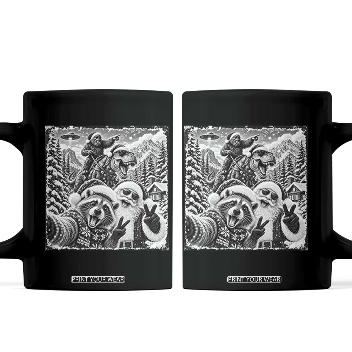 Christmas Raccoon Santa Bigfoot Dinosaur UFO Selfie Coffee Mug Funny Winter Holiday