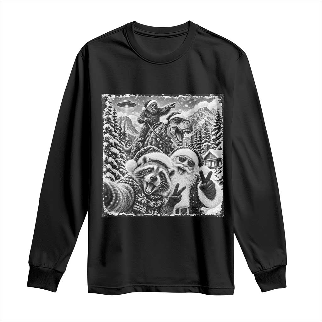 Christmas Raccoon Santa Bigfoot Dinosaur UFO Selfie Long Sleeve Shirt Funny Winter Holiday