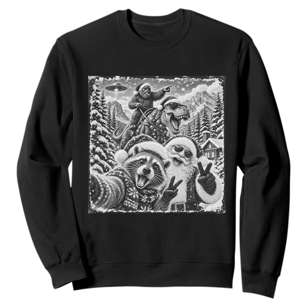 Christmas Raccoon Santa Bigfoot Dinosaur UFO Selfie Sweatshirt Funny Winter Holiday