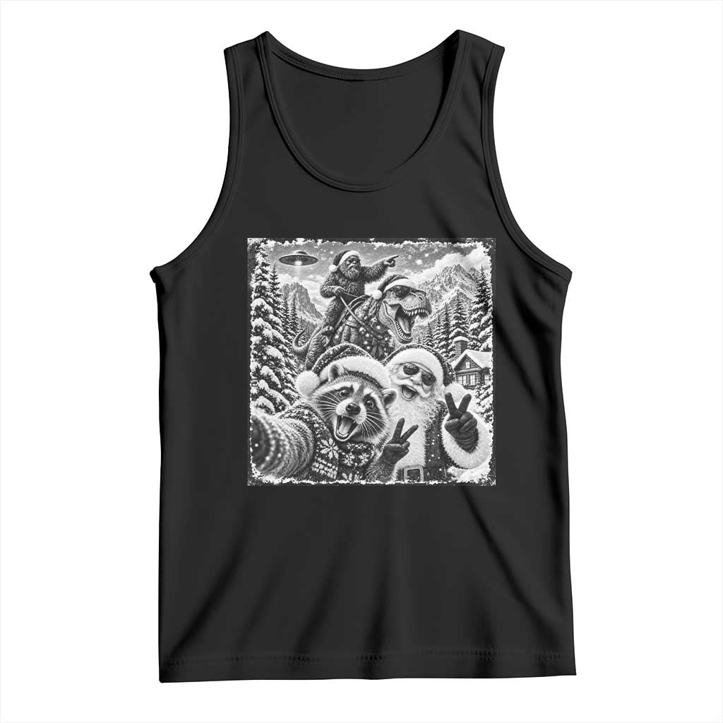 Christmas Raccoon Santa Bigfoot Dinosaur UFO Selfie Tank Top Funny Winter Holiday
