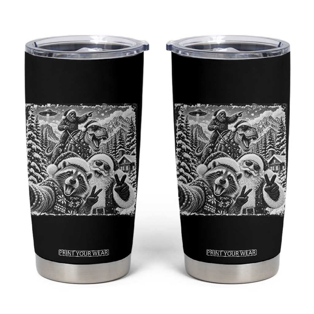 Christmas Raccoon Santa Bigfoot Dinosaur UFO Selfie Tumbler Cup Funny Winter Holiday